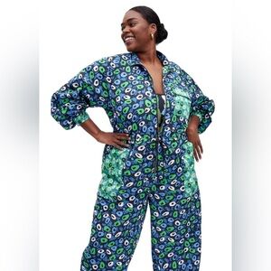 NEW Diane Von Furstenberg DVF Nylon Jazz Dot Green Sports Jumpsuit Size XL